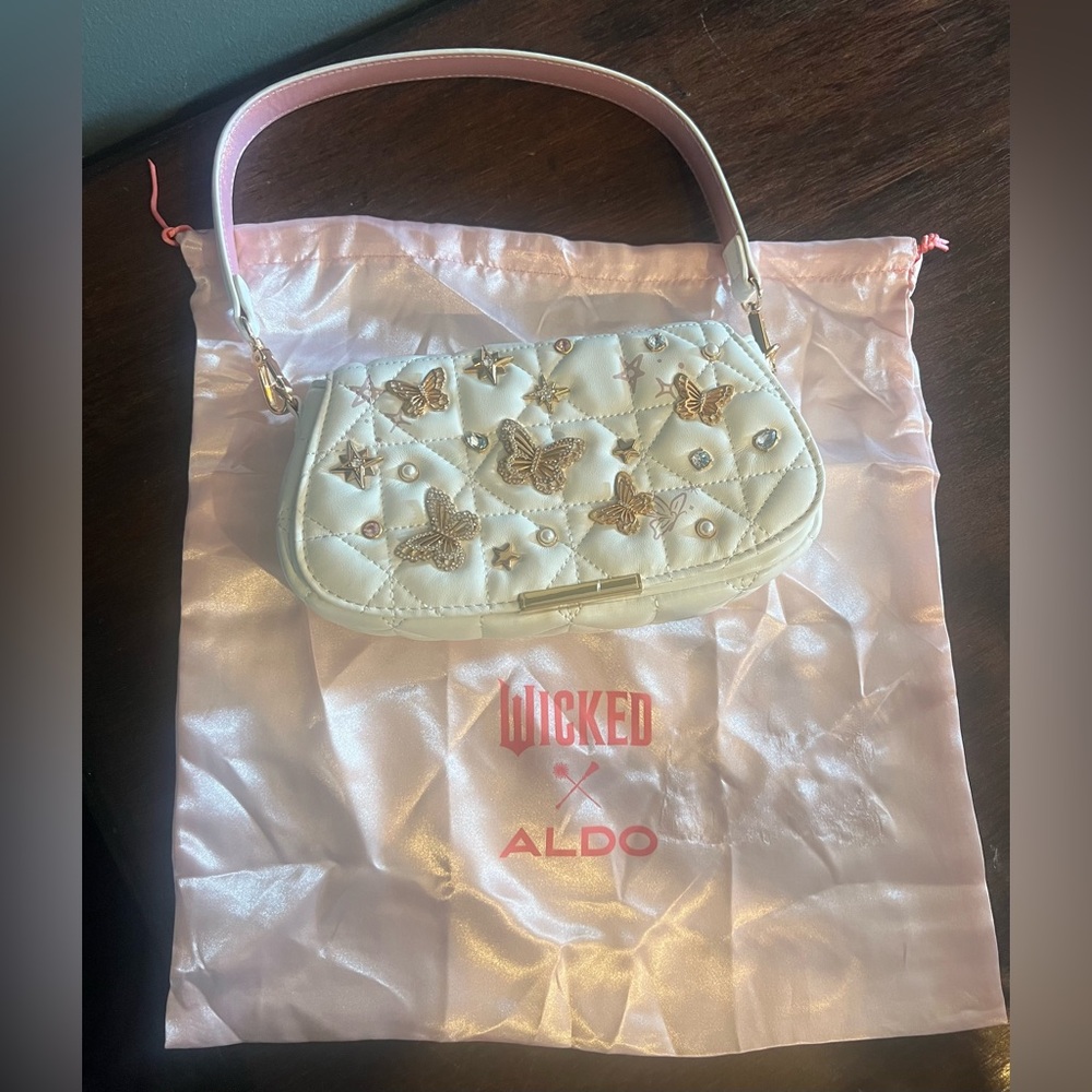 Aldo Cream and Gold Embroidered Shoulder Bag